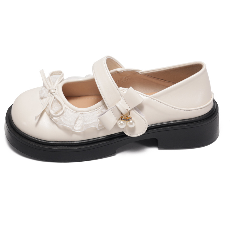 Chica moda versátil Mary Zhen zapatos primavera-verano 2026 arco de encaje infantil Lefour zapatos de cuero suaves