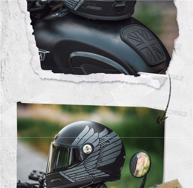 Rymic Retro Cruise Full-Face Motorcycle Helmet Men's and Women's Motorcycle All-Season Safety Helmet Bluetooth Slot 3C Certification