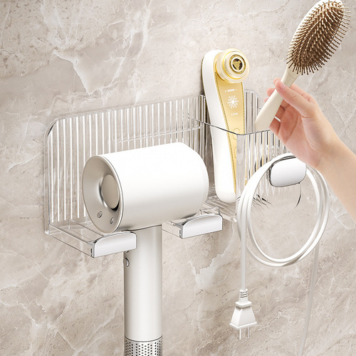 Bluance Light Luxury Hair Dryer Rack Home Hole-Free Wall Mounted Hair Dryer Holder Bathroom and Toilet Storage Shelf