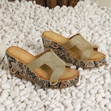 波西米亚凉鞋女2025新款欧美夏季外穿时尚鱼嘴坡跟百搭沙滩凉新款