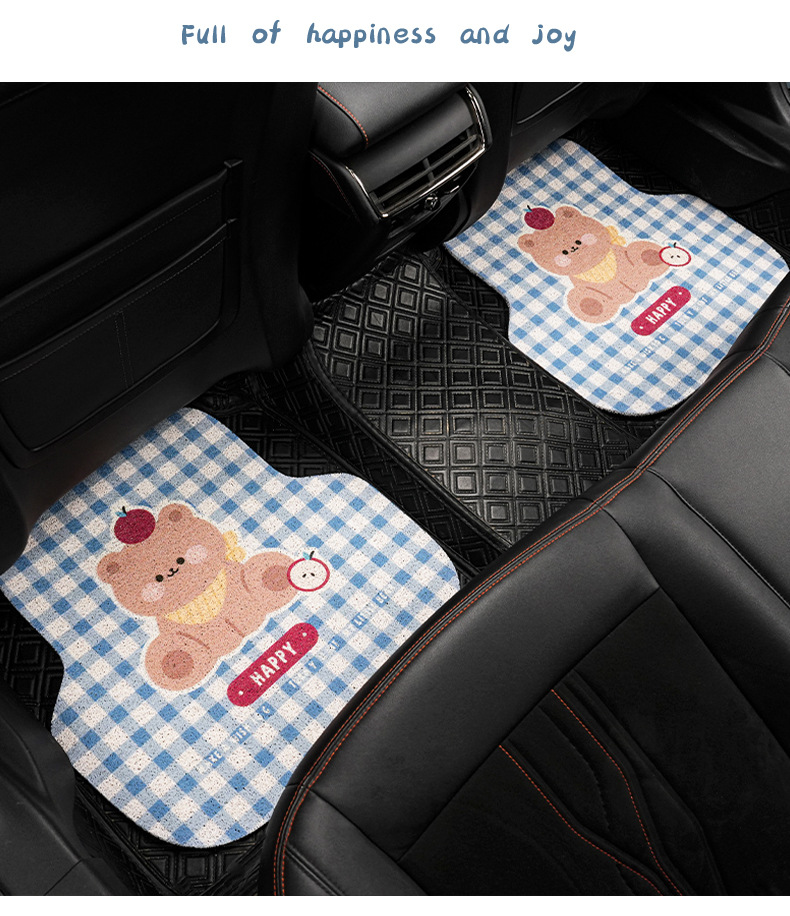 Cartoon Car Floor Mats, Cute Bear Car Anti-Slip Wear-Resistant Carpet Mats, Creative General Car Decoration Supplies