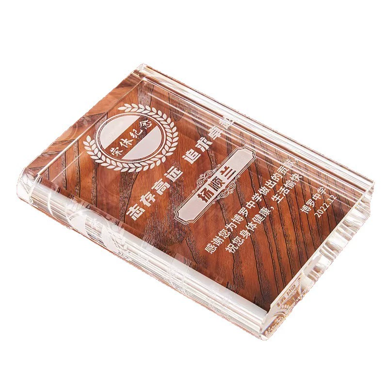 Crystal trophy creative crystal book teacher retirement commemoration company appointment letter certificate medal authorization plate manufacturer wholesale