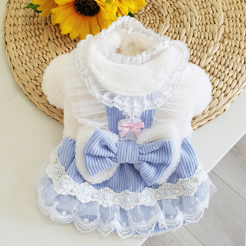 CQ815 de doble capa arco encaje vestido de invierno de doble capa [lindo Super lindo mascota ropa de perro ropa]
