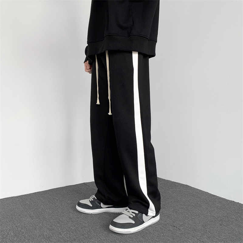 2025 Spring Sports Casual Pants Men's Straight Nine-point Loose Trendy Brand Color-matching Hong Kong Style Student Korean Style Trendy Pants