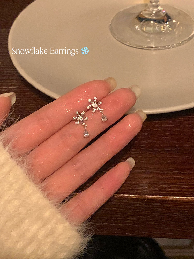 Snowflake water droplet zircon earrings for women, with a light luxury high-end temperament, niche earrings, new cool_voghion.com