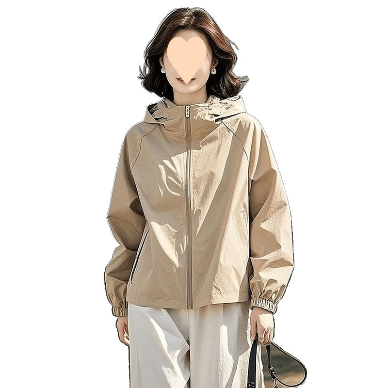 连帽短款外套女春季2025新款纯色宽松百搭运动冲锋衣休闲夹克上衣|undefined