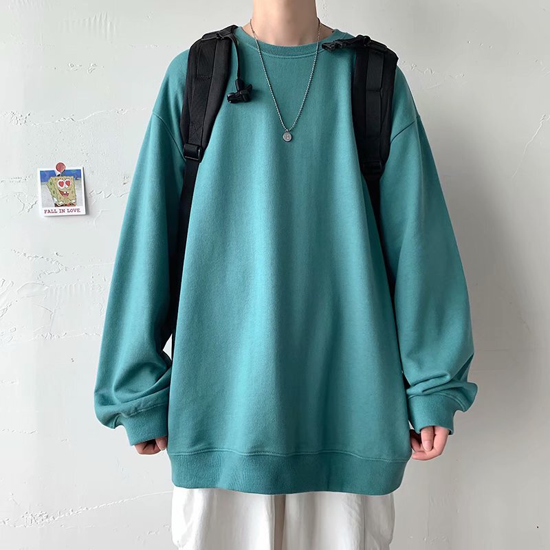 Solid color hooded sweater men's spring and autumn round neck fashion brand ins casual top trendy 2022 plus size loose coat