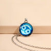 Painted zodiac signs, silver pendant, necklace, with gem