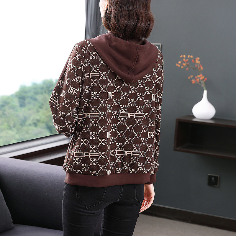 Women's Clothing Hooded jacket for women Spring and Autumn new large size loose stylish printed middle aged mother thickened short top_voghion.com