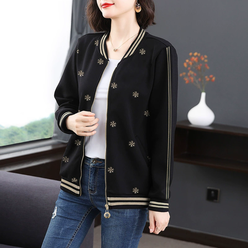 Корейская версия темперамента Повседневный Кардиган бейсбольный костюм плюс размер платье для мамы свободный тип уменьшение возраста рубашка с вышивкой воротником для женщин