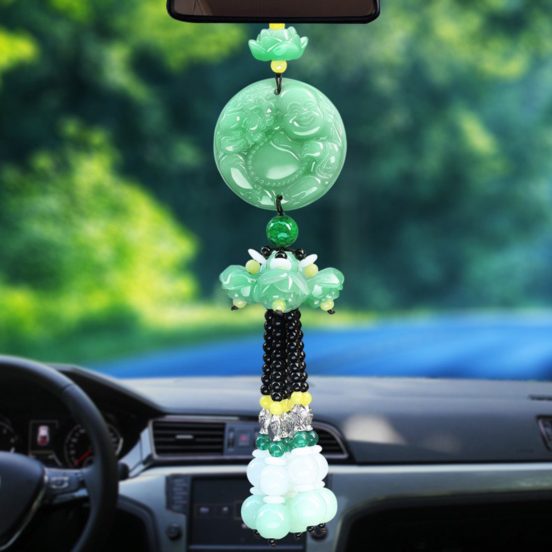 Car Accessories and Ornaments, Imitation Jade Green Jade Car Interior Decorations, Car-Mounted Lotus Peace Pixiu Pendant Wholesale