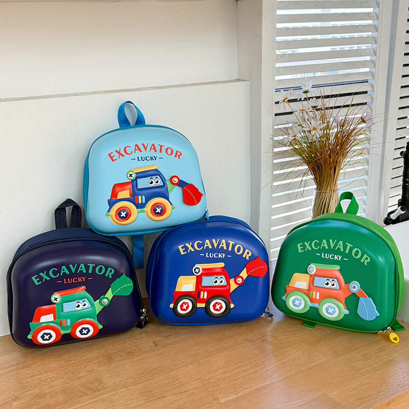 Nuevo tipo de clase media y pequeña bolsa de cáscara de huevo excavadora para niños jardín de infantes mochila de dibujos animados tendencia lindos niños espaldas