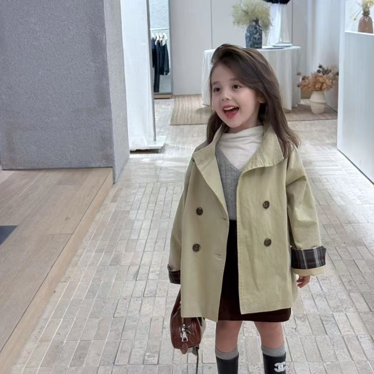 Capa de ventana de niñas 26 nuevo otoño para niños doble botón británico con solapa de ventana