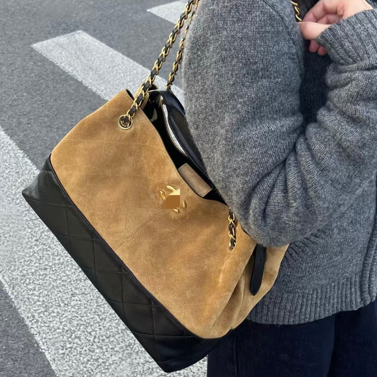 25A New Suede Hobo Retro Patchwork Large Capacity Shopping Bag Fashion Single Shoulder Underarm Tote Bag For Women - Thumbnail 2