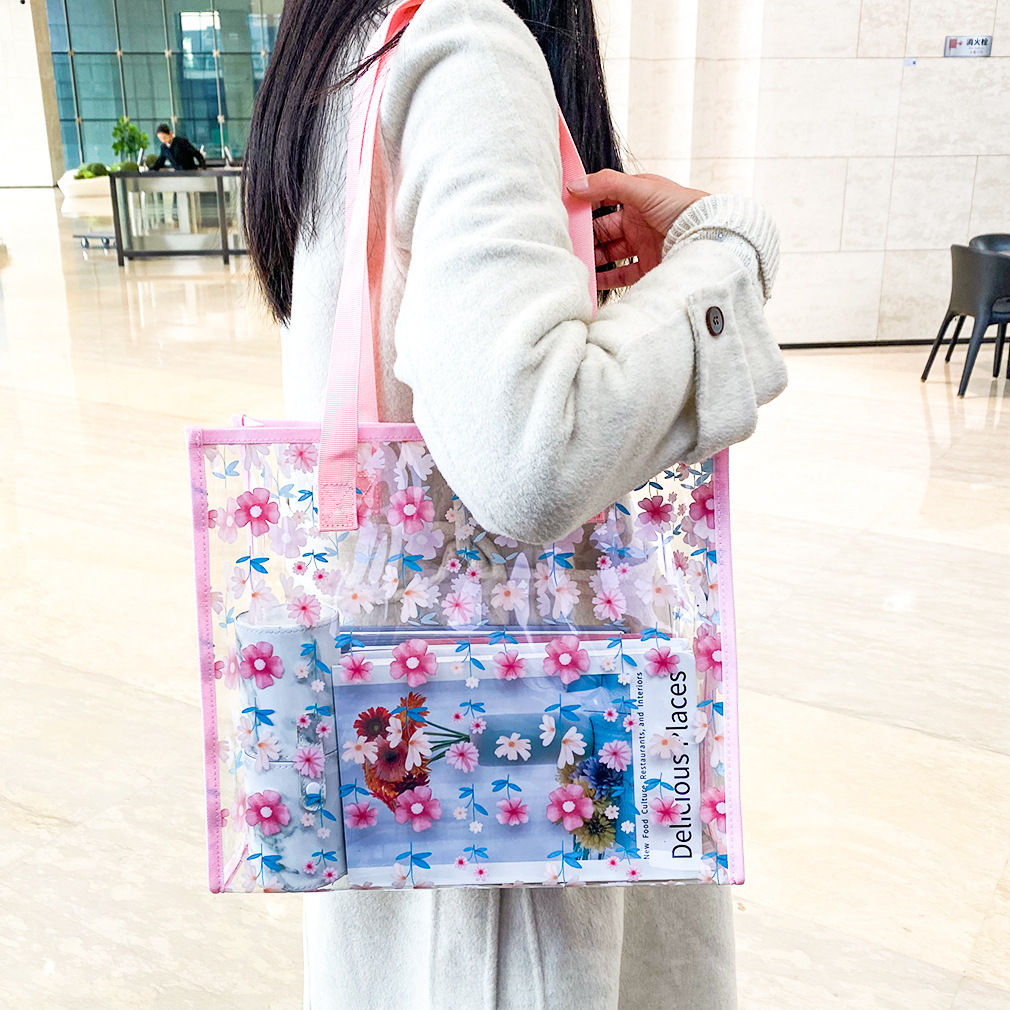 跨境热销大容量粉色雏菊手提袋简约时尚ins风购物袋可制定收纳袋