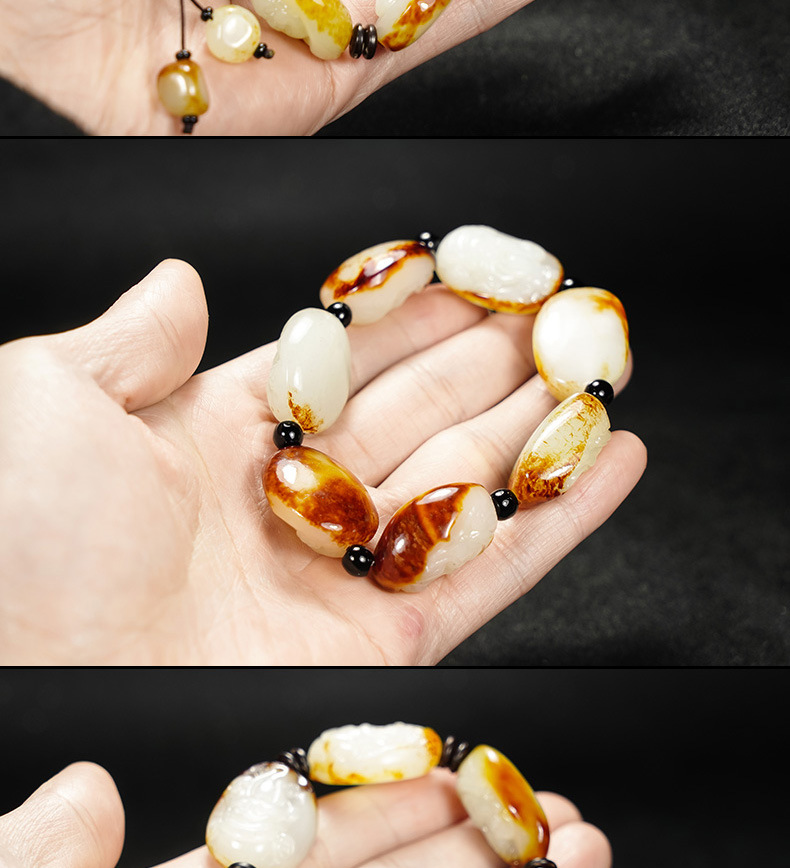 智贝详情图_9新疆和田玉籽料手链原石红沁皮籽料手串男款罗汉财