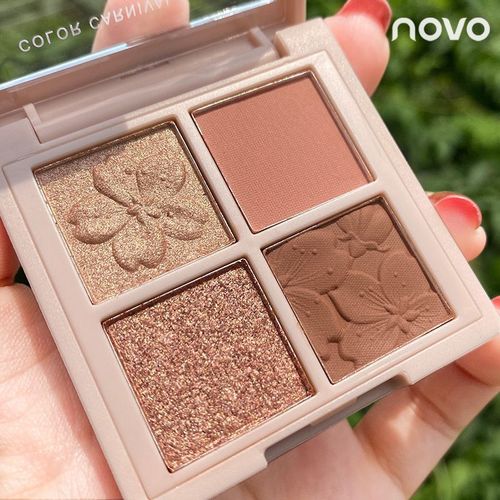 NOVO Sakura Story four-color eye shadow ultra-hot glitter small beads matte portable anti-level price earth-color eye shadow