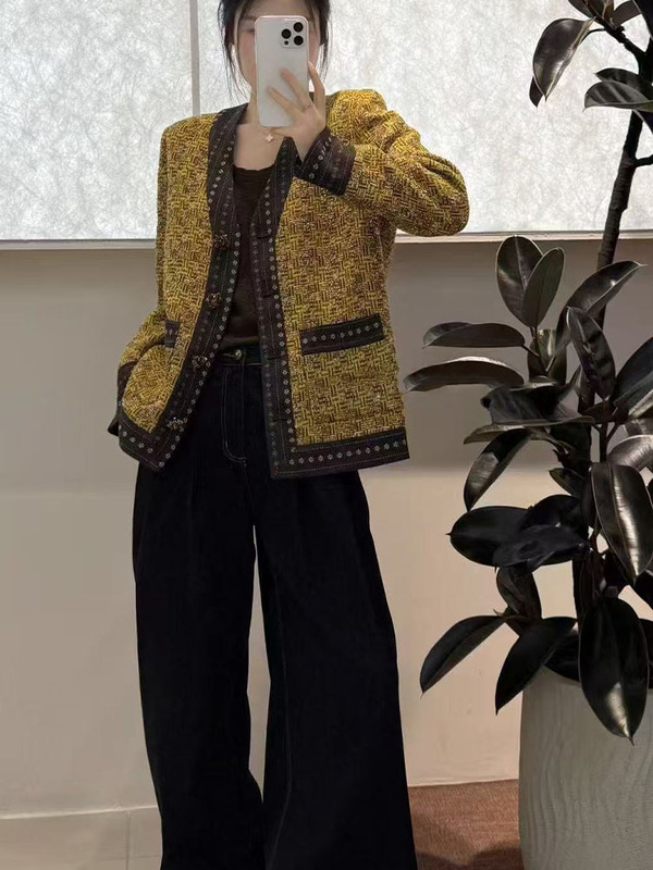 拼色V领小香风外套女欧洲站2025秋季新款韩版重工高级感时尚上衣|undefined