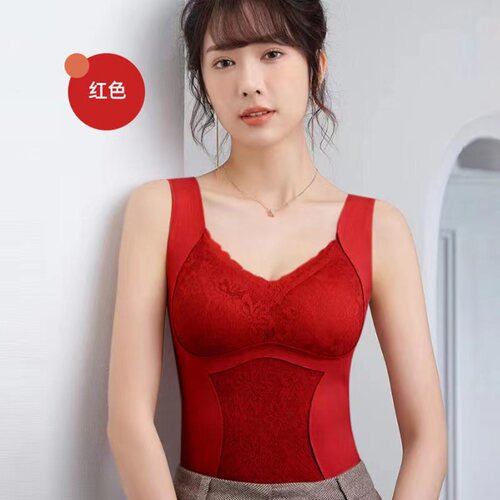 Double-sided brushed fleece warm underwear women's lace seamless bra pad slimming warm vest 