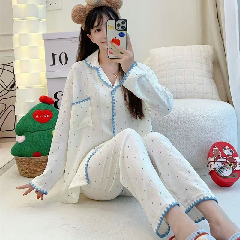 Al por mayor transfronterizo 2026 nueva primavera media luna de nubes de algodón conjunto de camiseta de manga larga de mujeres pijamas de dibujos animados ropa para el hogar