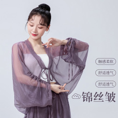 女性用クラシックダンス服、夏の新作レースアップバットスリーブカーディガン、妖精のパフォーマンス、エレガントなガーゼロングショートコート、中国風トップス