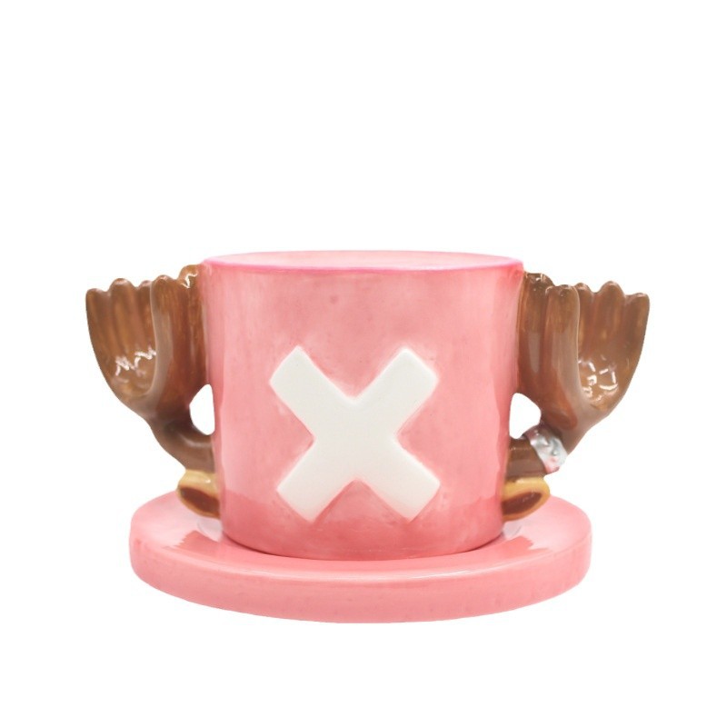 Anime One Piece Luffy Sombrero de paja Taza de café de cerámica Juego de tazas y platos de café creativo