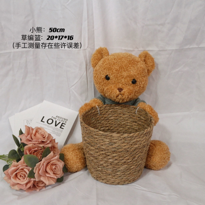 クマハグバケツ栗花束フラワー DIY 手作り誕生日ホリデーギフトわらフラワーアレンジメントフラワーバスケットハグベア|undefined