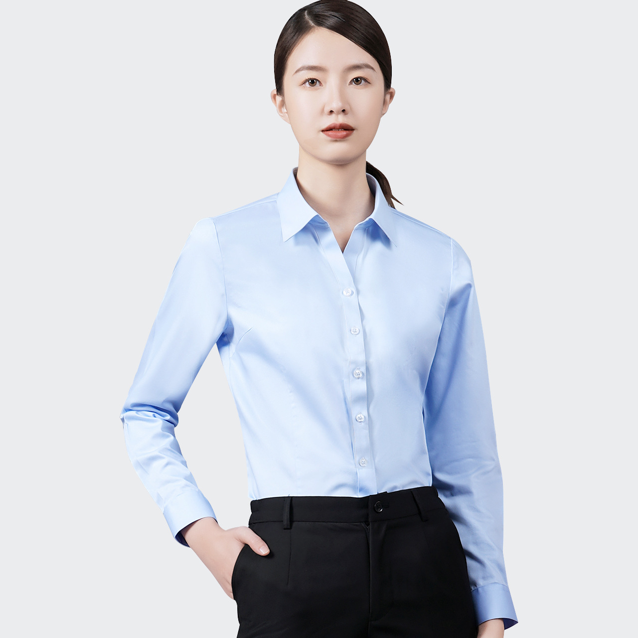 파란색 긴 소매