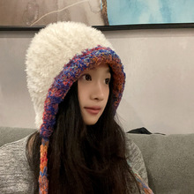 韩版时尚毛绒帽女秋冬显脸小大头围护耳毛线帽户外保暖甜美冷帽子
