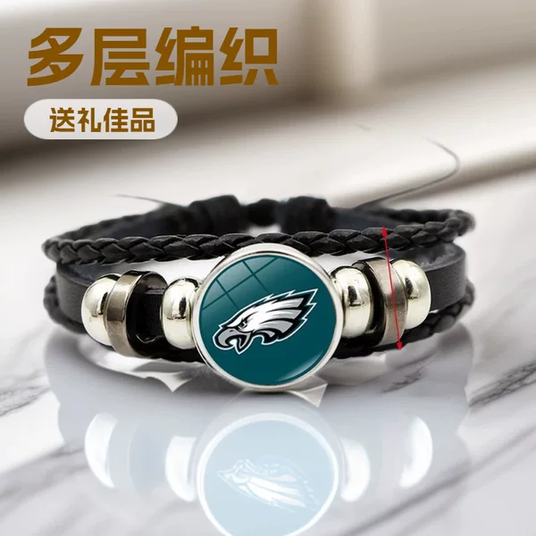 Cross-Border New Product Nfl American Football Team Logo Snap Bracelet Punk Style Multi-Layer Woven Leather Bracelet