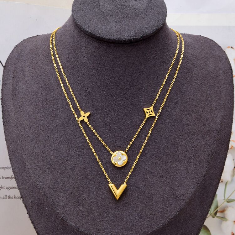 Lady Letter Titanium Steel Gold Plated Pendant Necklace 1 Piece 1 Pair