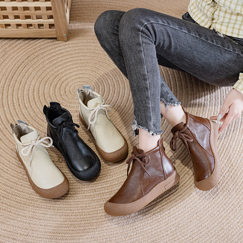 Women's Genuine Leather Over The Knee Boots Round Toe Retro Style_voghion.com
