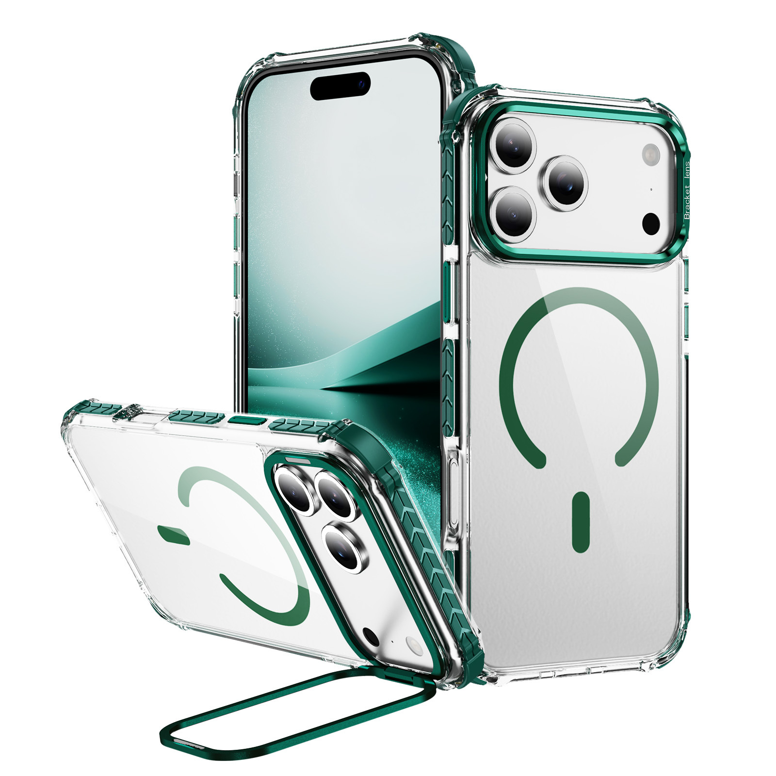 亚马逊适用苹果IP17手机壳IP17Pro彩虹1号高透磁环支架撞色保护套