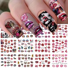 跨境新款美甲水印贴纸大红唇性感红唇粉色嘴唇黑白唇大张水印贴纸