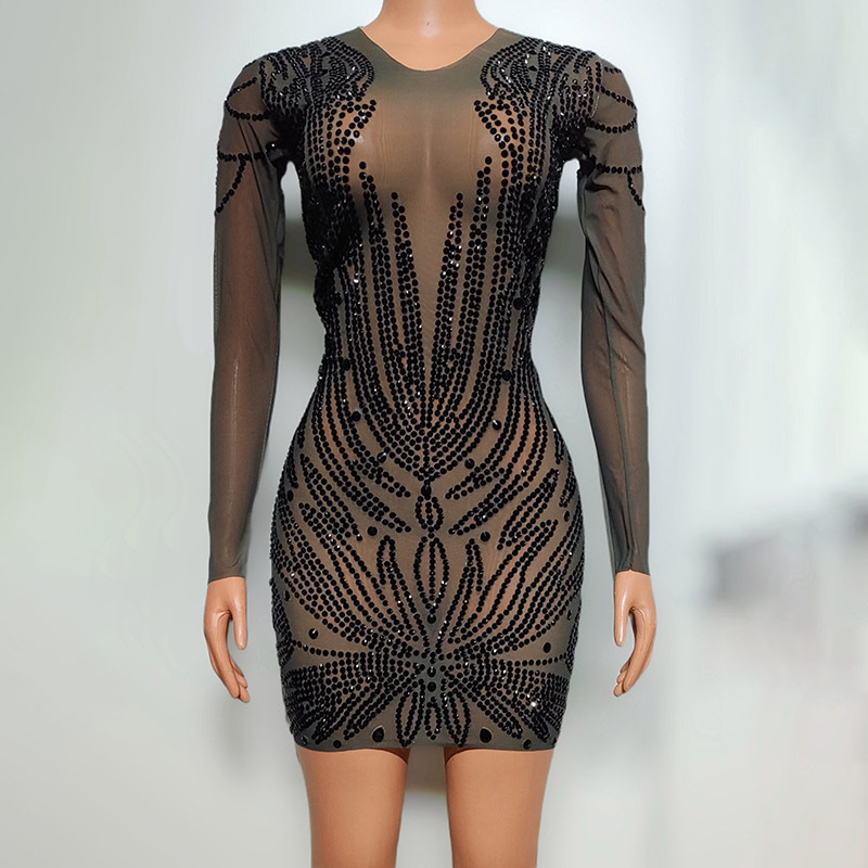 Black Mesh Perspective Temperament Evening Dress Company Annual Meeting Dinner Party Talent Show Prom Event Dress