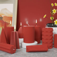 條紋切面圓錐體圓柱體弧形波點幾何DIY香薰蠟燭柱蠟滴膠硅膠模具