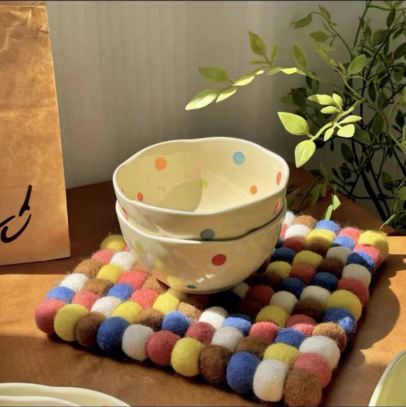 【包邮】カラーポイント手描き釉薬下彩陶磁器食器セット高颜値シンプル陶磁器食器皿大スープ|undefined