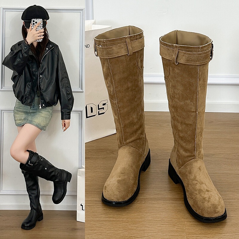 Vintage forest-style over-the-knee knight boots, new autumn 2026 model, round toe, chunky heel, wide shaft, long boots that make legs look longer Vintage forest-style over-the-knee knight boots, new autumn 2026 model, round toe, chunky heel, wide shaft, long boots that make legs look longer
