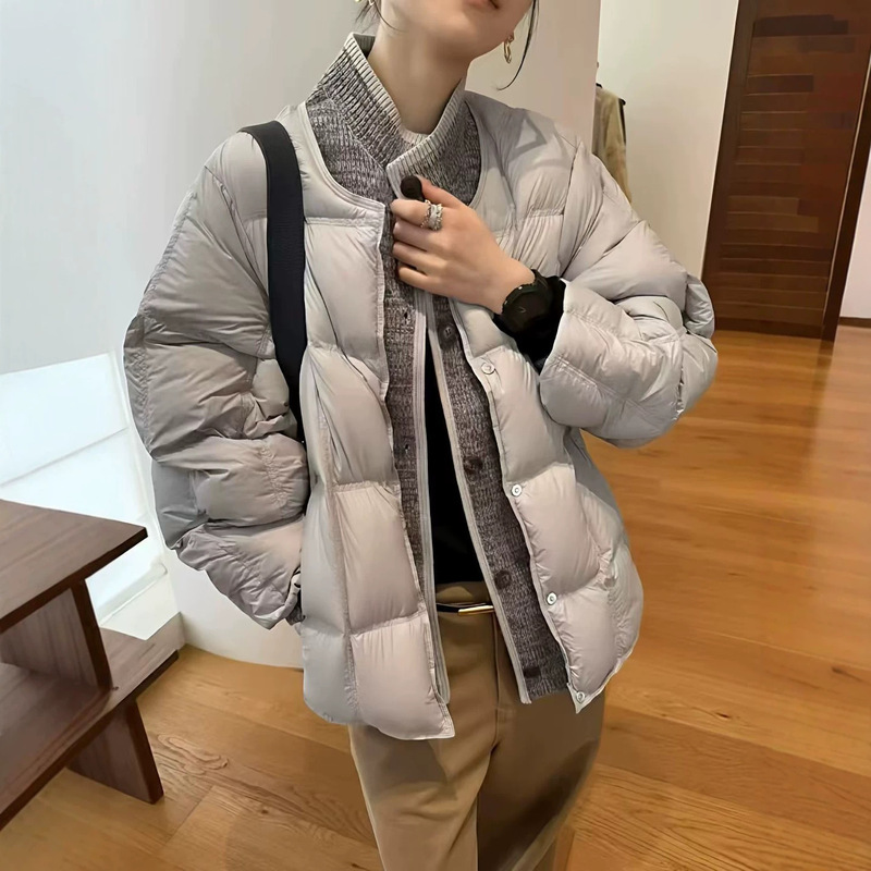 2026 Winter New Style Knitted Patchwork Faux Two-Piece Stand Collar 95% White Duck Down Jacket, Super Stylish Korean Style Coat