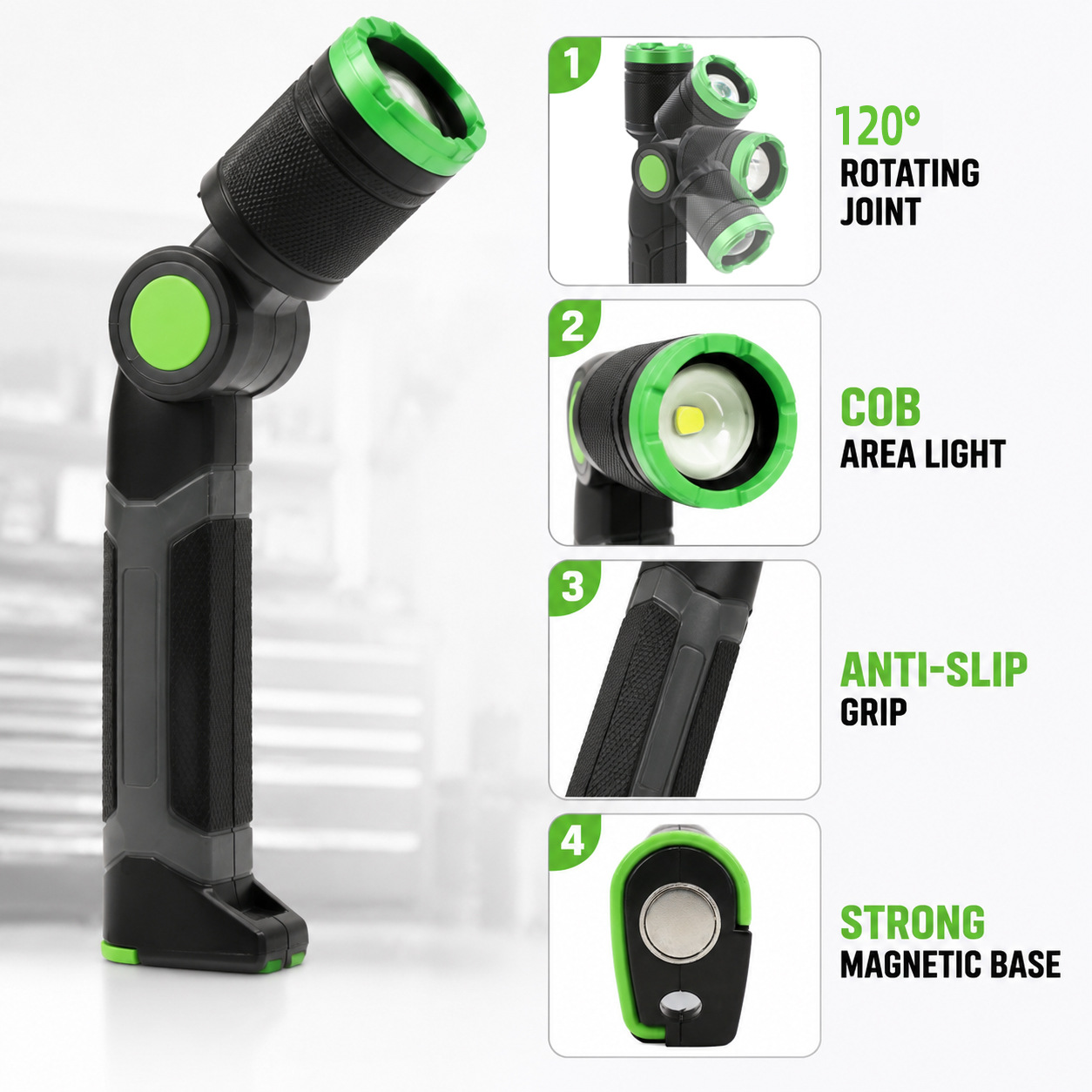 26 New Models of Rotating Work Lights, Rechargeable 1500Lm Rotating Car Repair Lights, Led Emergency Lighting Auto Repair Lights