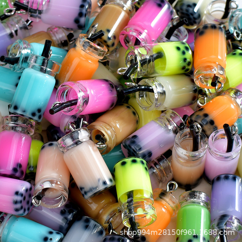 Mini Pearl You Milk Tea Bottle Keychain Pendant Miniature Doll House Ornament Handmade Cream Glue Material Batch