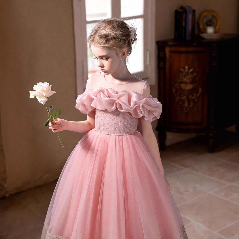 New Girls' Dress Princess Dress New Children's Clothing Tutu Skirt Long Performance Dress Children's Girls' Dress