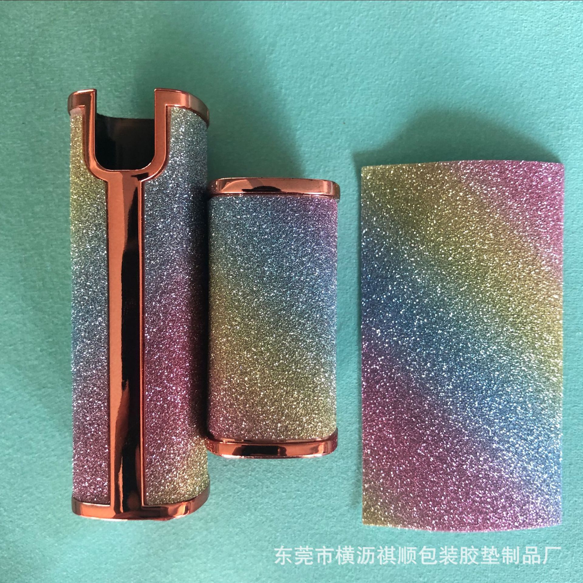 金葱PVC彩虹膜 磨砂闪粉渐变色 口红管七彩贴纸 金葱粉背胶不掉粉
