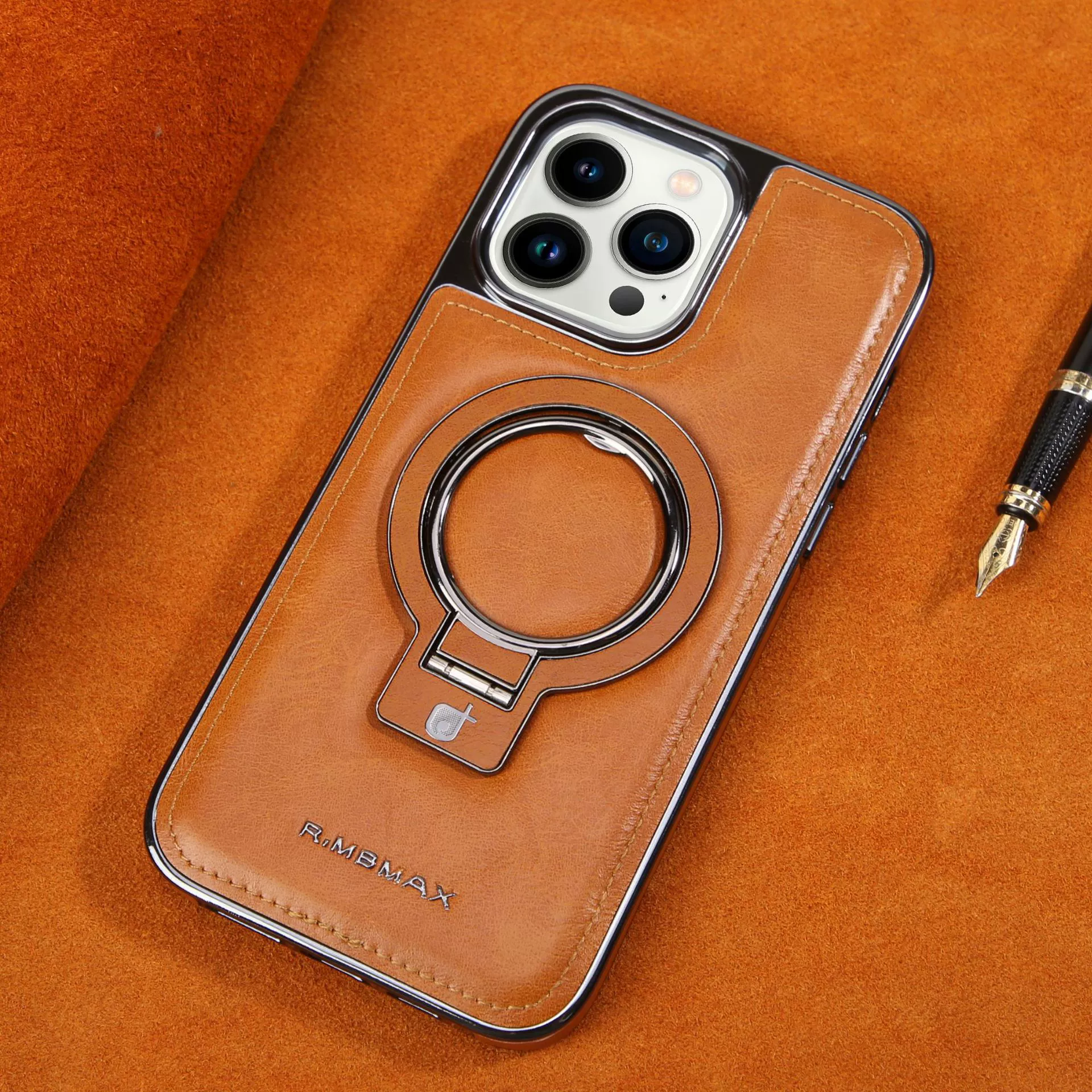 Чехол для телефона, совместимый с iPhone 16 Pro Max, эко‑кожа задняя панель, кольцо-держатель‑подставка, магнитная совместимость
