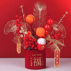 福年新款迷你福桶年宵花絨布插花桶紅色福字抱抱桶新年花藝插花盒