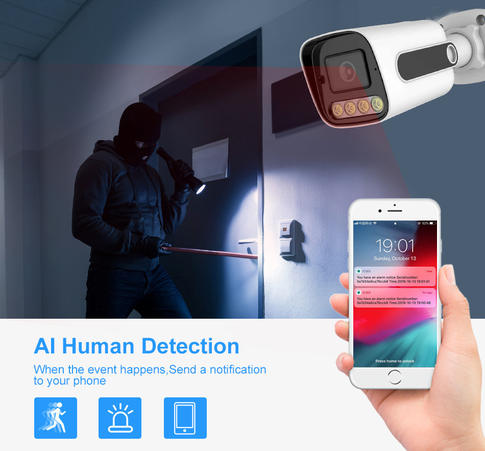 AHD监控摄像头套装日夜全彩暖光高清5MP红外夜视枪形4路8