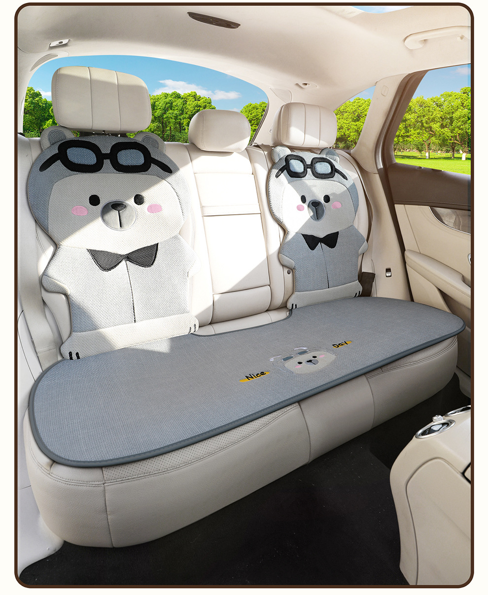 Four Seasons Universal Linen Three-Dimensional Cartoon Flying Bear Car Cushion Cute Internet Celebrity Linen Car Cushion Multi-Piece Set