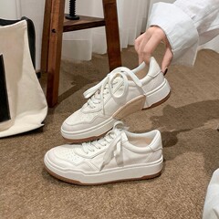 苏家同款~巴黎小马纹皮~褶皱厚底增高休闲做旧小脏鞋女板鞋小白鞋