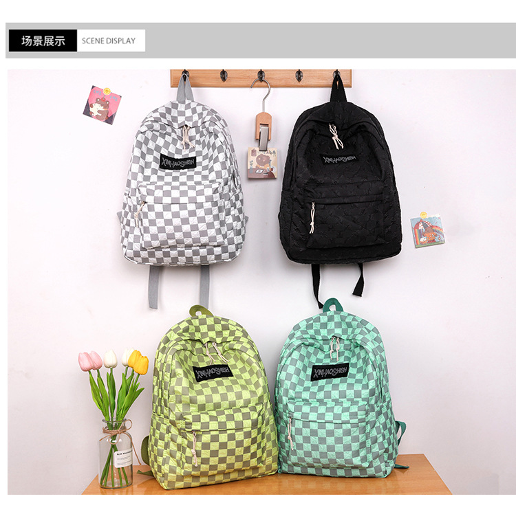 Korean ins artistic trend checkerboard checkered backpack, Japanese Harajuku style fresh and clean high school and junior high school student bag undefined