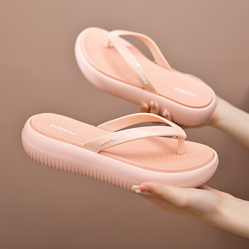 Luofu pan flip flops ropa exterior de las mujeres nuevo fondo grueso flip-flops popular playa madera contrachapada